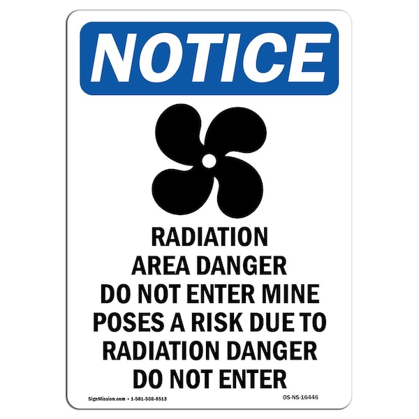 OSHA Sign, Radiation Area With Symbol, 18in X 12in Rigid Plastic, 12" W, 18" H, Portrait